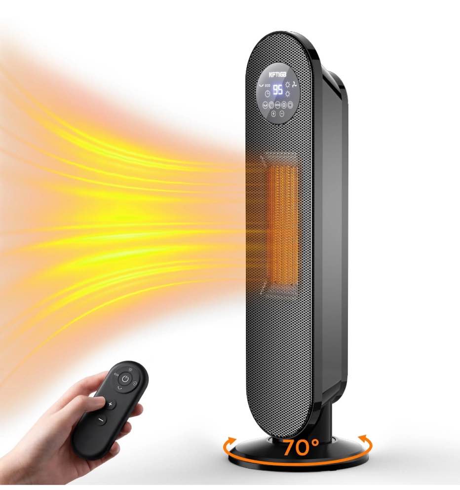 nftigb 25" space heater for indoor large room, 1500w oscillating electric heaters with remote fast heating,new