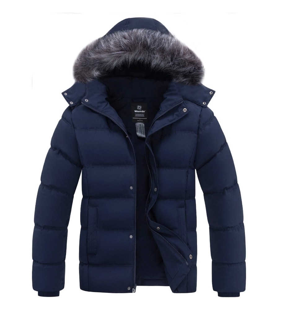 Wantdo Men's Thicken Puffer Jacket Windproof Winter Coat Hooded Winter Outerwear Coat Navy M