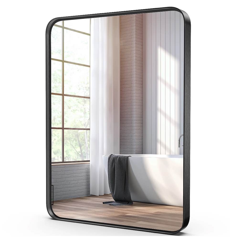 EDX Bathroom Mirror 40 x 30  Wall Mirror with Rectangular Metal Frame  Black