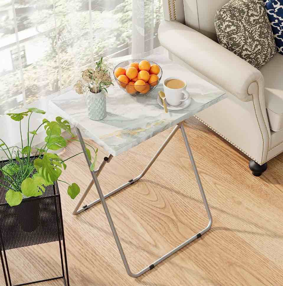 Folding TV Tray Table TV Dinner Table with Sturdy MDF Top,Eating Trays for Living Room with No Assembly Required 15 x 18.9 x 26 in(Sea Blue)