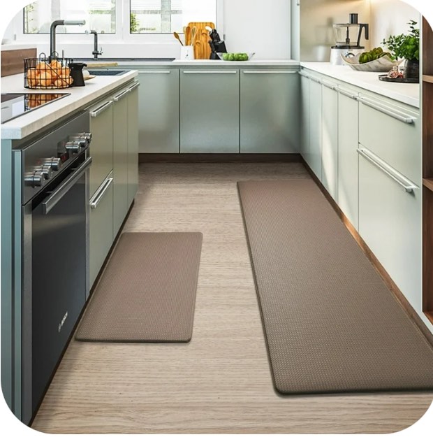 PABUBE Kitchen Rug and Mat Kitchen Mat Anti Fatigue, Non Slips Kitchen Floor Mat, Kitchen Rug or Mat Washable, 17"x 29"+17"x 59", Brown
