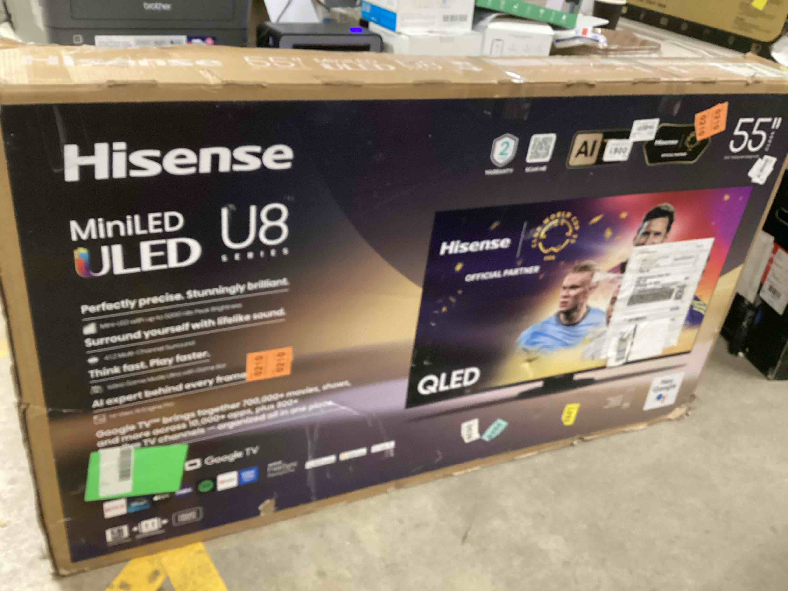 Condition photo showing As Is for Hisense 55" Class U8 Mini-LED ULED 4K UHD Google Smart TV (55U8QG, 2025 Model) - QLED, Native 165Hz, VRR 288, Up to LD5600, 5000 Nits, HDR10+, Dolby Vision IQ · Atmos, IMAX Enhanced, 4.1.2 Ch Audio 55 inch TV Only