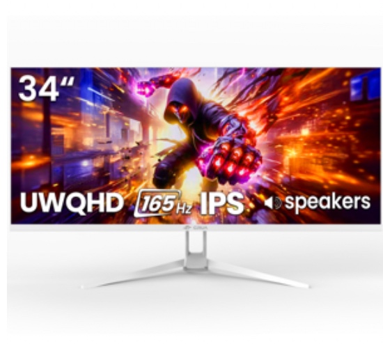CRUA 34" WQHD 165Hz Utrawide Gaming Monitor,3440x1440 21:9 IPS Gaming Monitor,Build-in Speakers,120% sRGB,AMD FreeSync,HDMI & DP,Wall Mount Mount - White