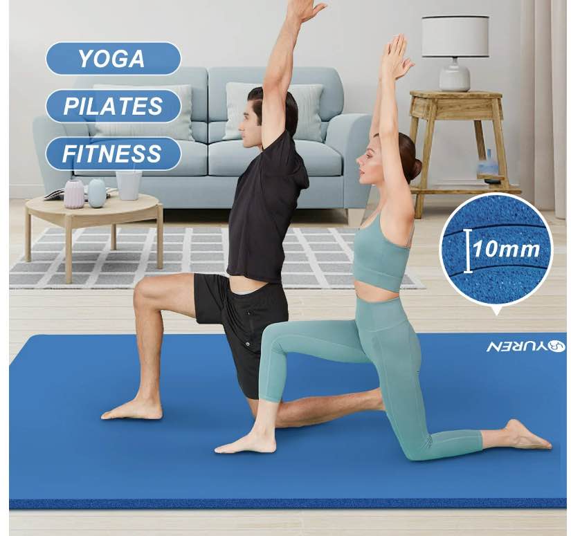 YR Large Yoga Mat 78x51" 10mm Thick NBR Foam Exercise Mats for Home/Gym Fitness Workout, Blue