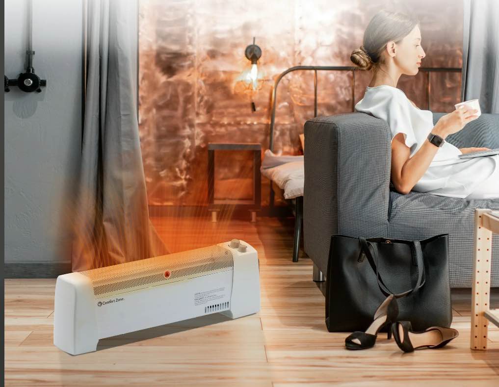 Comfort Zone Electric Baseboard Space Heater with Adjustable Thermostat, White