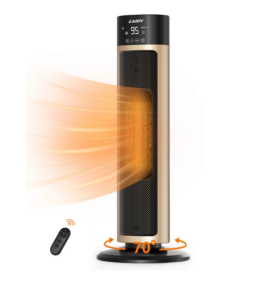 Lairy 1500W Space Heater Large Room,24 inch Electric Tower Heaters with Remote, Adjustable Thermostat, Black Gold