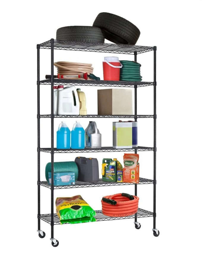 BestOffice 6 Tier Wire Shelving Unit with Wheels 2100LBS Capacity-18x48x82  Black