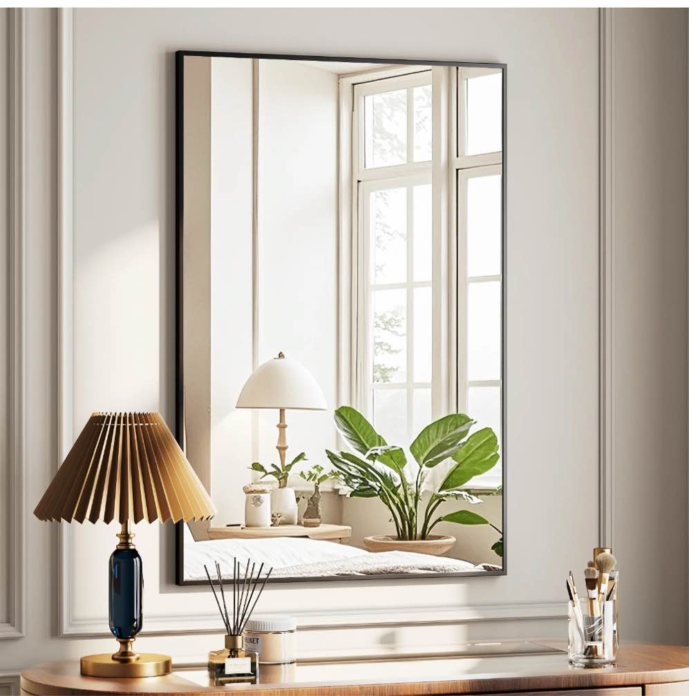 BEAUTYPEAK 36"x24" Bathroom Wall Mirror with Rectangular Metal Frame, Black