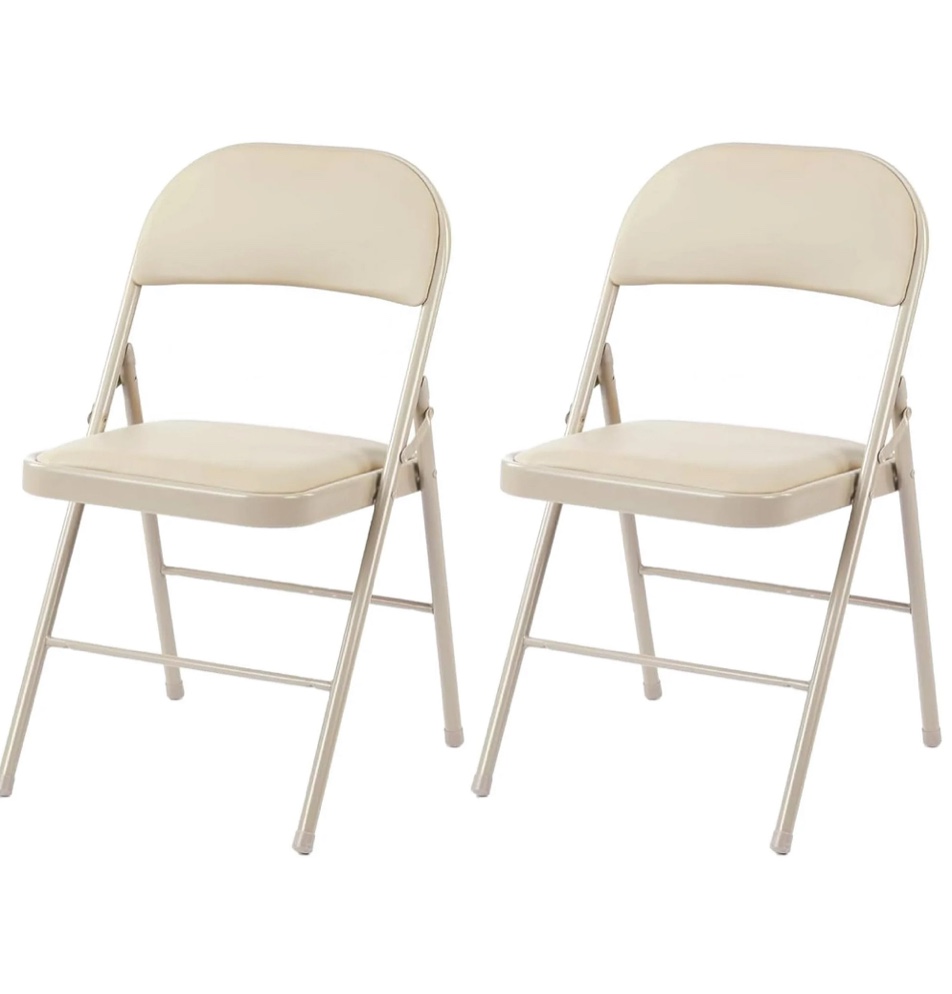 EDX 2 Pack Folding Chair with Sturdy Metal Frame, High-Density Padding, and Water-Resistant PU Leather - Ideal for Meetings, Gatherings, and Events, Khaki