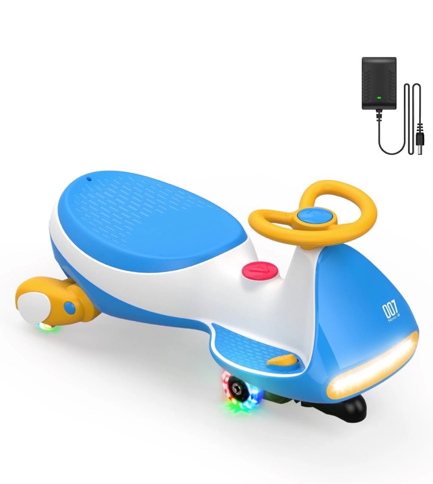 FanttikRide 12V N7 Pro Electric Wiggle Car with Pedal, 2-in-1 Kids Ride On Toy, Rechargeable Battery, 2-Speed, Anti-Rollover, Flashing Wheels, Bluetooth Music, for Ages 3+, 150 lbs, Sailor blue