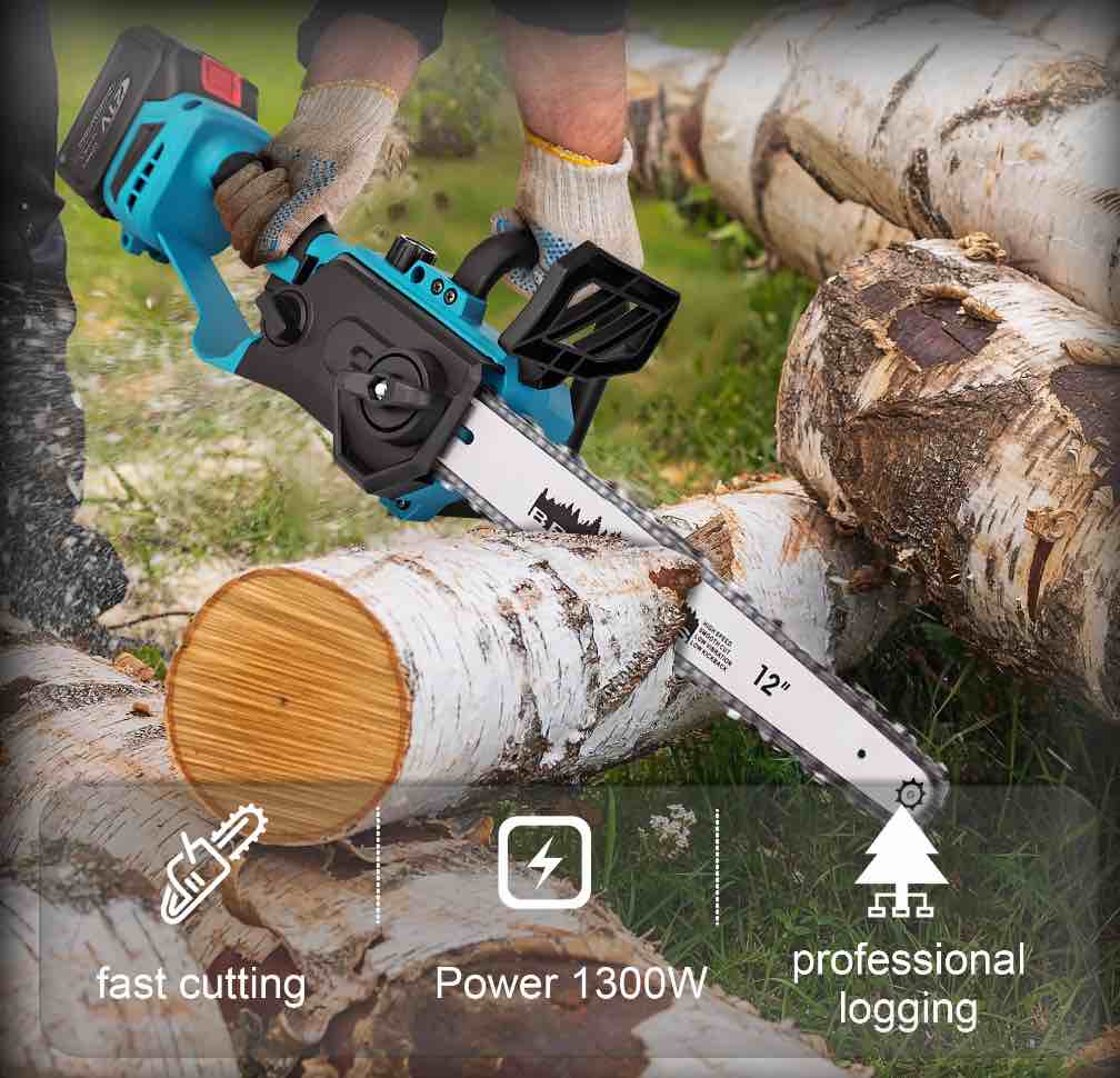 YAHHU 12 Inch Cordless Chainsaw with Oiler System, 21V Electric Handheld Chainsaw for Tree Trimming, Wood Cutting, Outdoor Yard Work