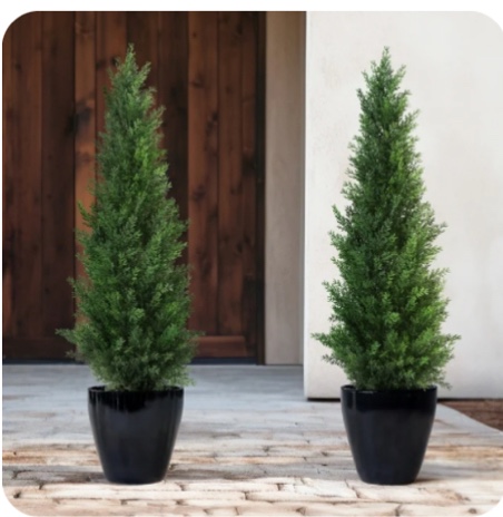 Artificial Cedar Tree 2 Pack 3 ft Outdoor Artificial Topiary Cedar Plants Fake Tree UV Rated Potted Plants for Porch Decor Faux Pine Tree for Perfect Housewarming Gift