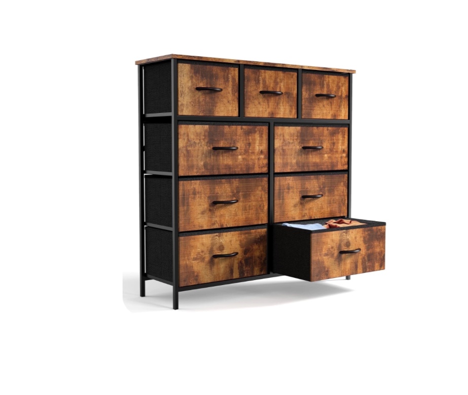 ZUNMOS 9 Drawer Fabric Dresser for Bedroom, Chest of Drawer Organizer Storage Cabinet for Closet, Entryway, Rust Brown