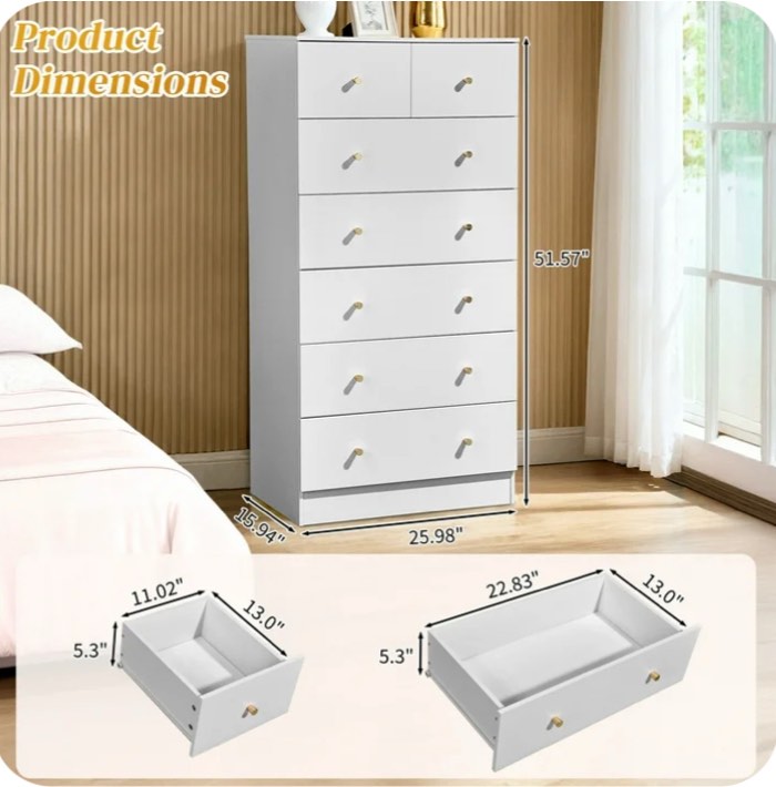 ktaxon large 7 drawers dresser chests for bedroom, wood chset of drawers, dressers organizer for bedroom, living room,hallway, white