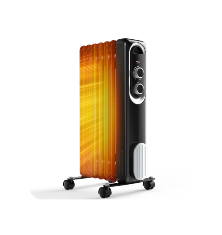 mcq basic electric oil filled radiator, space heater with adjustable thermostat,for office bedroom home, black