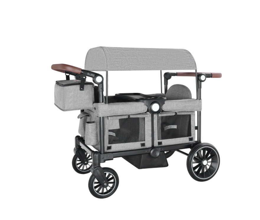 aileekiss collapsible wagon stroller for 2 toddlers with adjustable canopy, 44 pounds, grey
