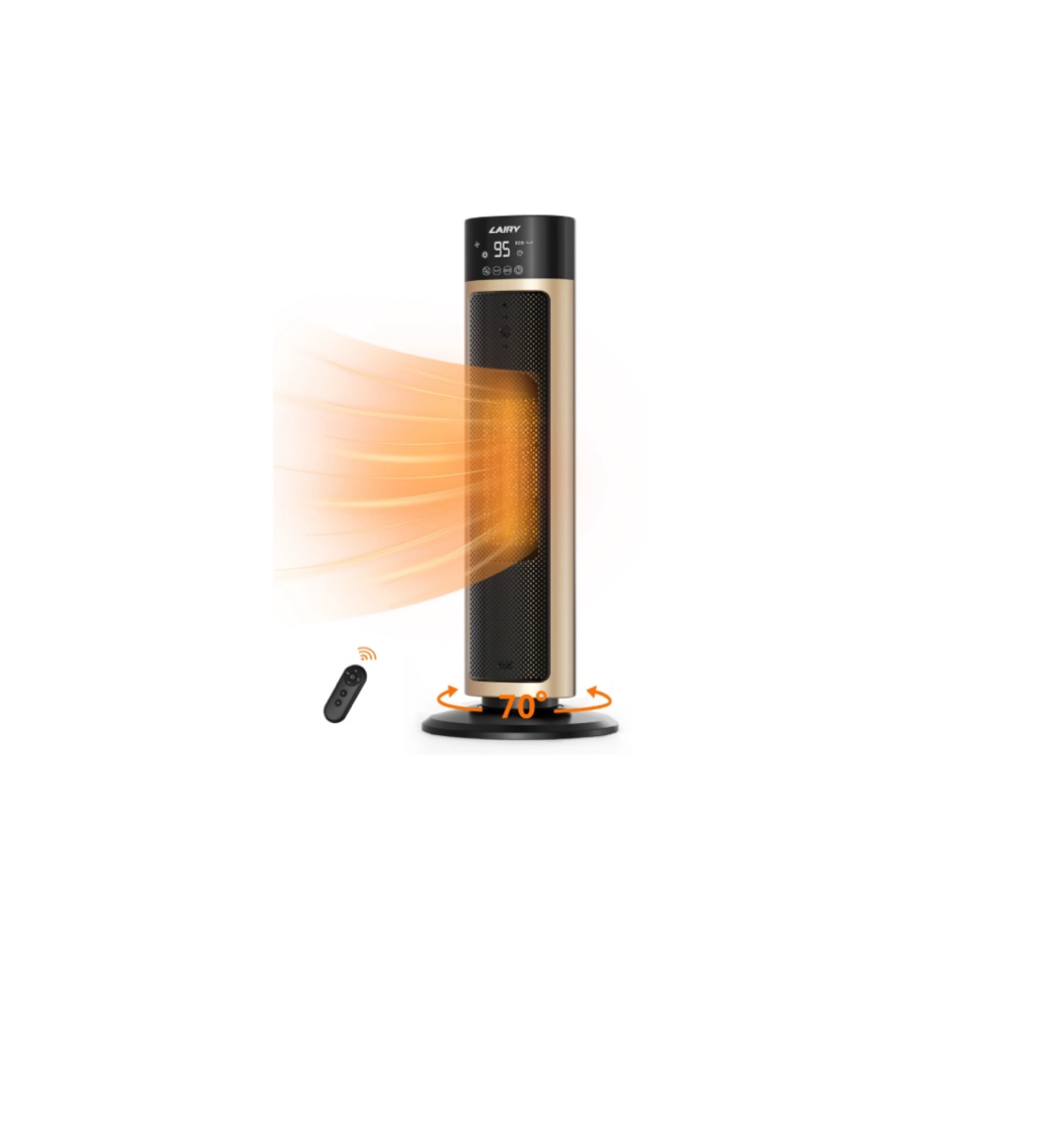lairy 1500w space heater large room,24 inch electric tower heaters with remote, adjustable thermostat, black gold
