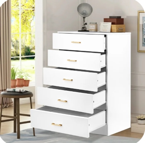 uhomepro white 5 drawer dresser, chest of drawers for bedroom, modern storage cabinet dresser organizer unit with handle for living room, closet, hallway
