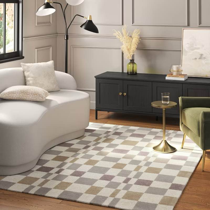 5'x7' checkered woven flatweave area rug white - threshold™