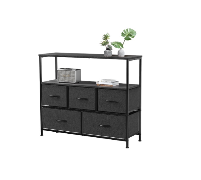 EDX Dresser TV Stand, Entertainment Center with Fabric Drawers, Media Console Table with Open Shelves for TV up to 45 inch for Bedroom, Living Room, Entryway, Black