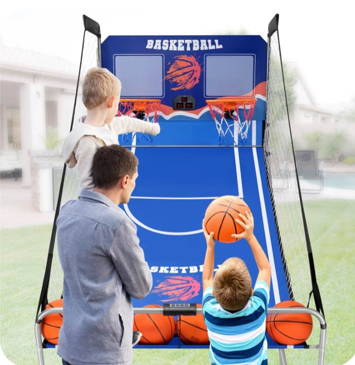 Dual Shot Basketball Arcade Game, Segmart 81"x44" Foldable Indoor Electronic Arcade Basketball Game with 6 Balls, 8 Modes, LED Scoreboard, Air Pump, Battery Powered for Adults, Blue