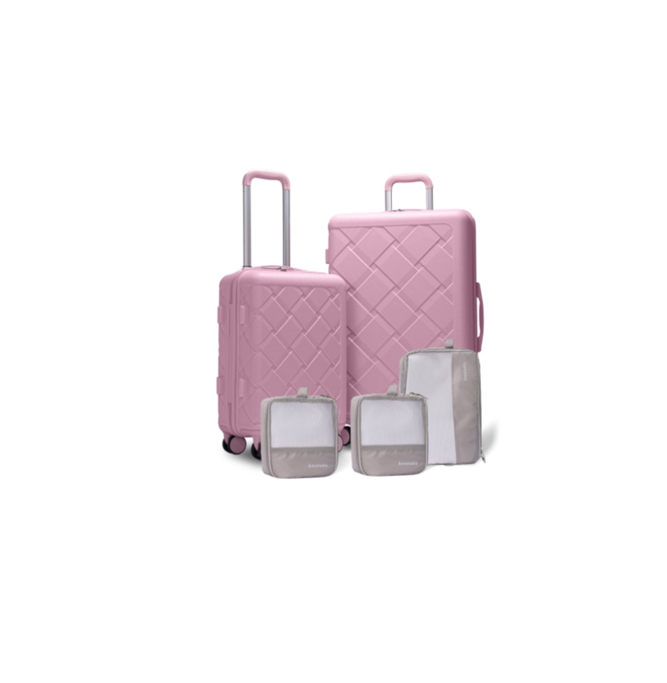 luggage sets hardside 5 piece lightweight hardshell suitcase with double spinner wheels and 3pcs packing cubes,(18"&26")pink