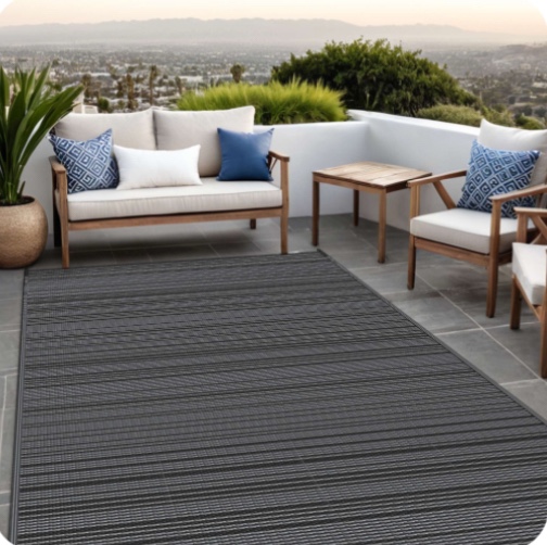 kueth 8'x 10' outdoor waterproof rug camping mat patio carpet,black&gray