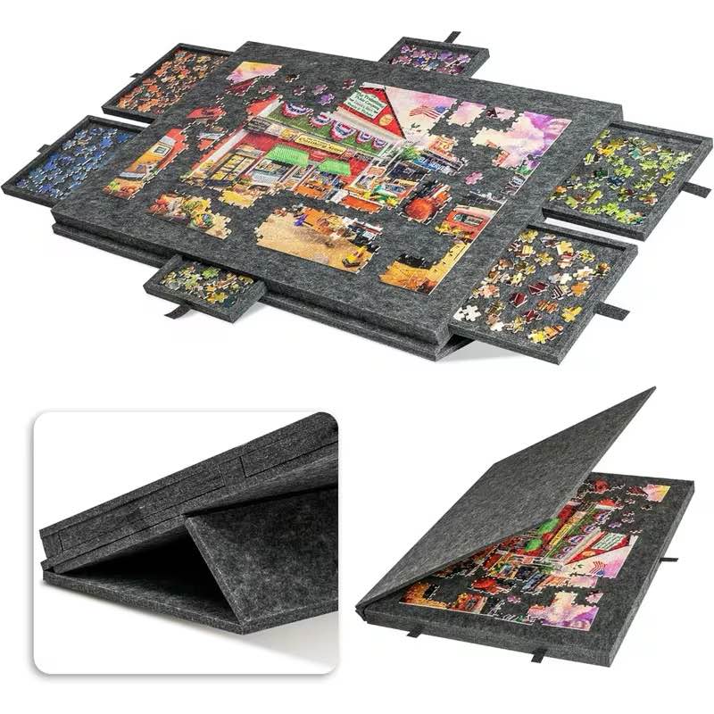 Tilting Puzzle Board with 2-in-1 Designed Stand Cover, Super Lightweight Felt Plateau Storage with 6 Drawers for Adults, Portable Jigsaw Puzzle Table for Up to 1000pcs Gray