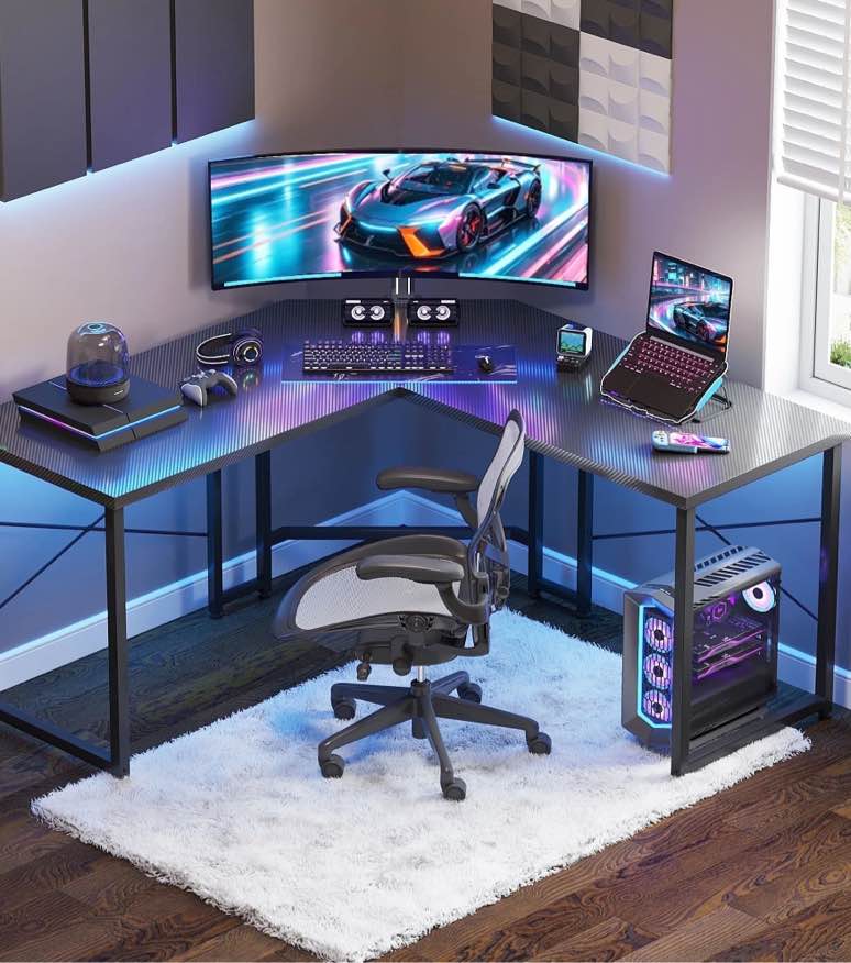 Casacomoda Computer Desk L Shaped, 51 Inch Reversible L Shaped Desk, Gaming Desk, Home Office Desk, Carbon Fiber Black