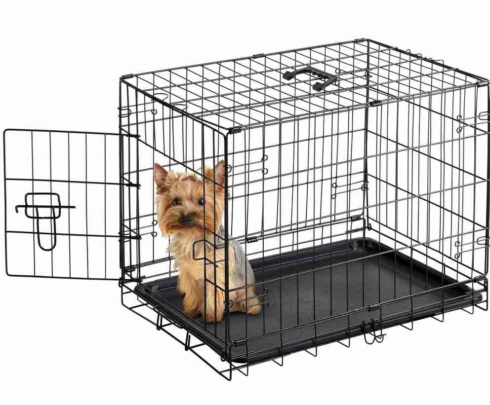 EDX Small Dog Crate, 24" Single Door Folding Metal Wire Dog Cage with Plastic Leak-Proof Pan Tray