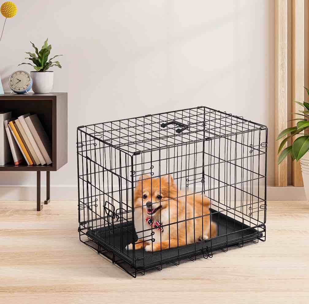 CONCETTA 24 inch Single-Door Folding Dog Crate, Portable Small Cage with Leak-Proof Pan Tray