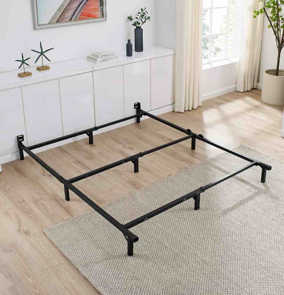 mainstays 7" twin/full/queen size adjustable metal bed frame, black, box spring required