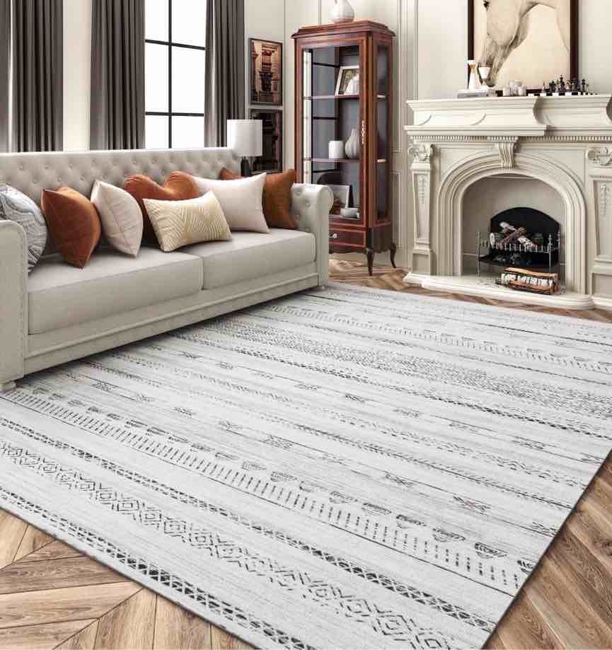 vunate 8'x10' rugs for living room washable rugs boho moroccan large area rug soft neutral geometric bohemian carpet distressed indoor rug for bedroom dining room office foldable nonslip rug black