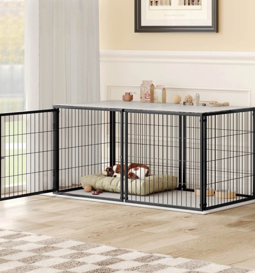 large dog cage 48" dog kennel for medium dogs puppy dog playpen with top, pet cage, indoor, black.48"l x 26.3"w x 23.8"h.