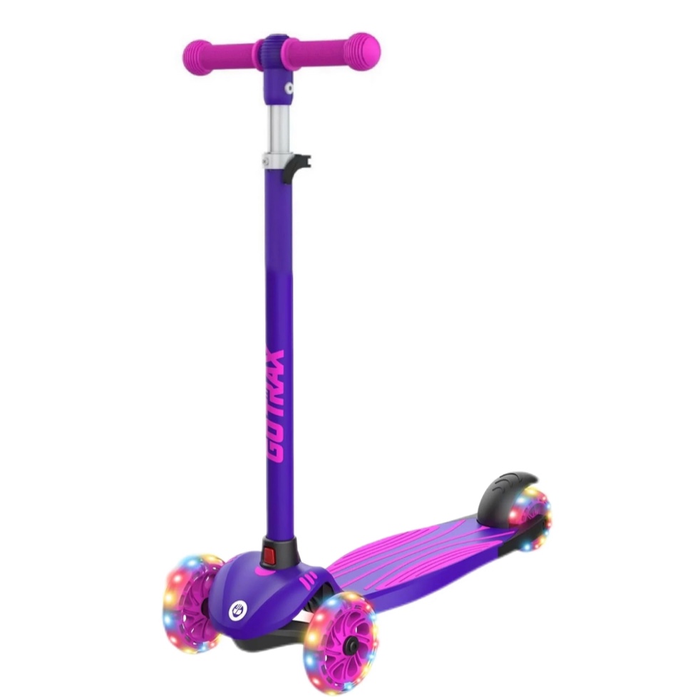 gotrax ks1 kids kick scooter, toddler scooter 3 wheel with led lighted, 3 adjustable handlebars, suitable for boys and girls ages 2~8 children and max load 100 lbs, purple