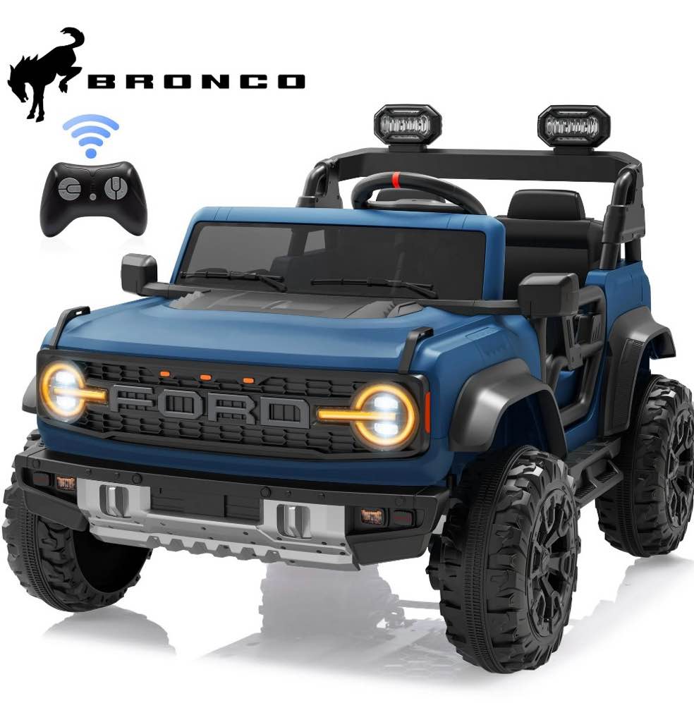 24V 2 Seater Ride on Cars, Licensed Ford Bronco Raptor Powered Ride on Toys Truck with Remote Control, 4 Wheels Spring Suspension, Bluetooth, LED Light, Electric Cars for Kids Ages 3-8 Gifts, Blue
