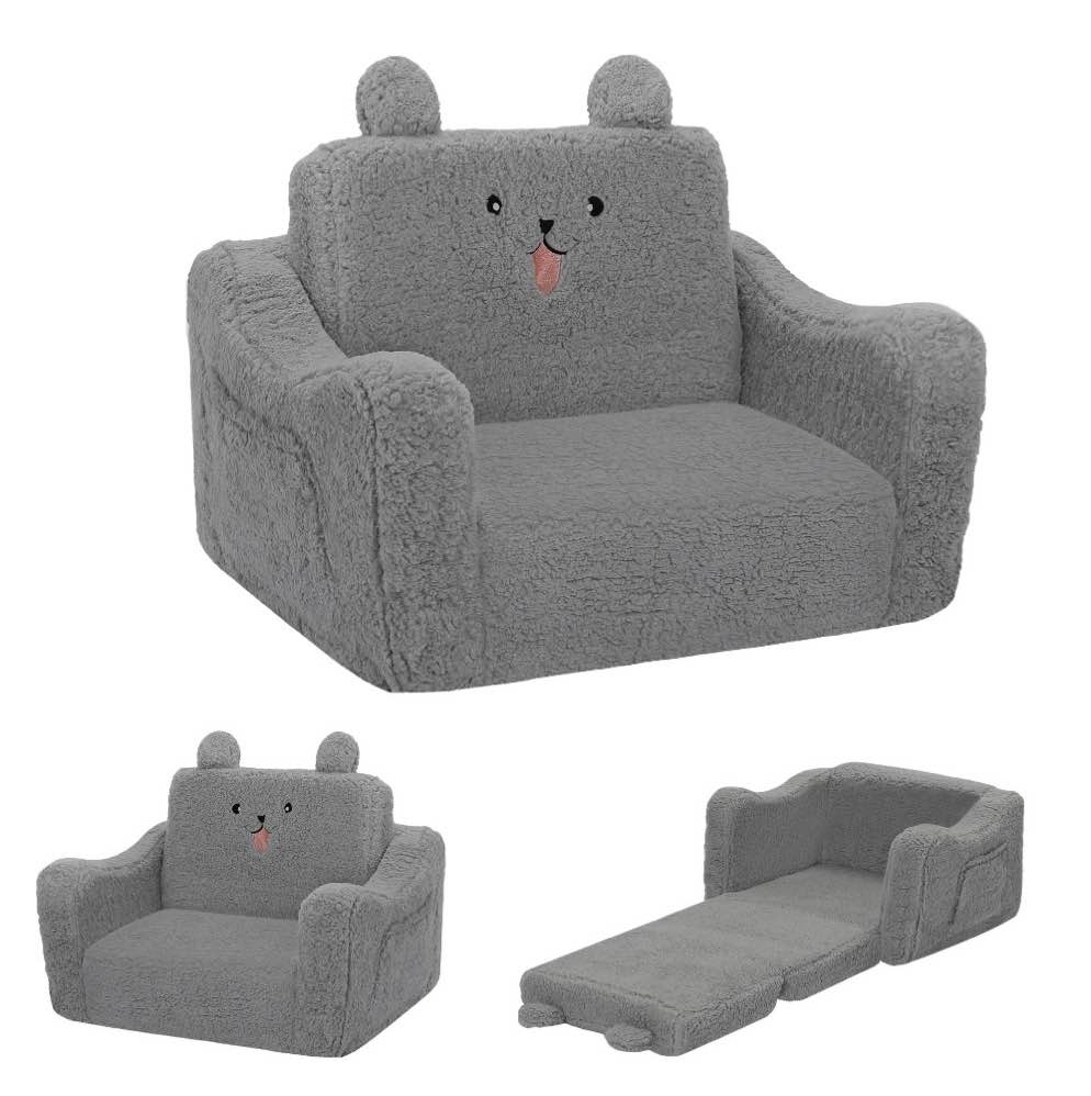 AILEEKISS Toddler Sofa Chair, 2-in-1 Foldable Baby Couch Flip Open Sofa Bed for Playroom, Grey