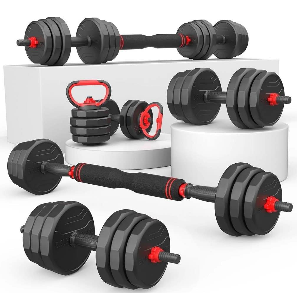 70lbs Free Weight Set with Connector, 6 in1 Dumbbells Set Used as Barbell, Kettlebells, Push up Stand, Fitness Exercises for Home Gym Suitable Men/Women