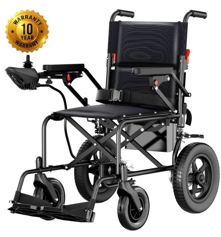 SACVON Foldable Electric Wheelchair for Seniors, All Terrain Motorized Wheelchair for Seniors with Detachable Battery,Airline Approved