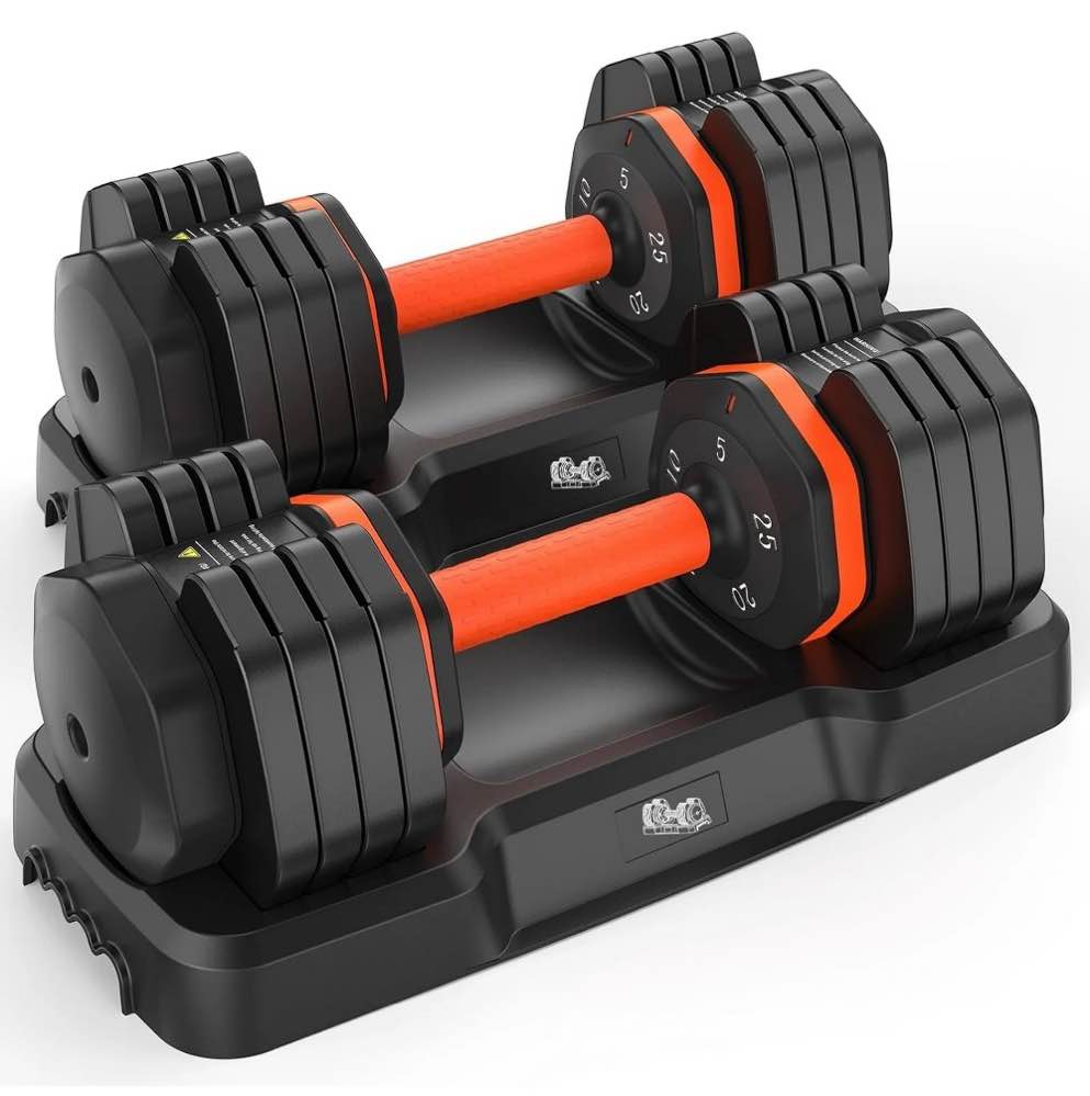 upgo adjustable dumbbells set 25lb a pair dumbbells weights  5 in 1 free weights 5/10/15/20/25lb/50lb dumbbell with anti-slip handle  suitable for home gym exercise equipment