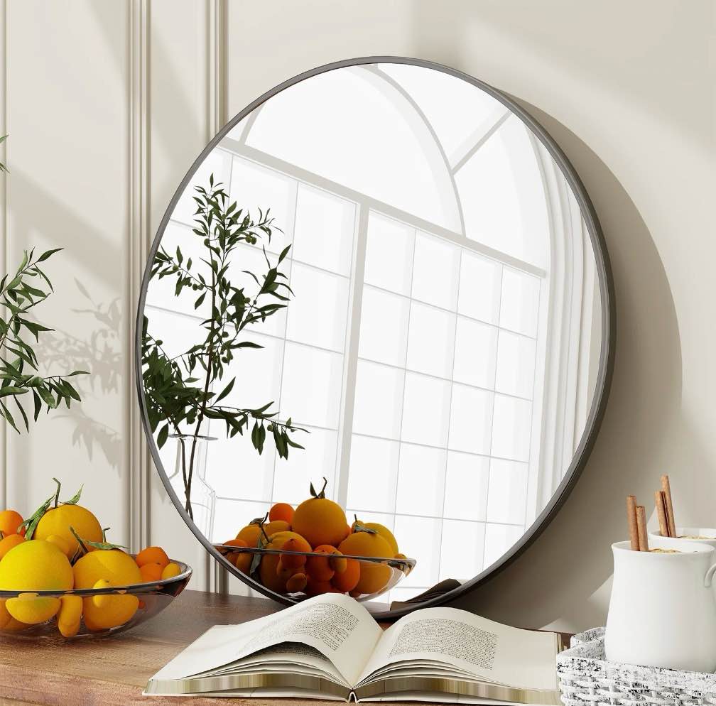 beautypeak 24  wall mirror bathroom mirror wall mounted round mirror  black