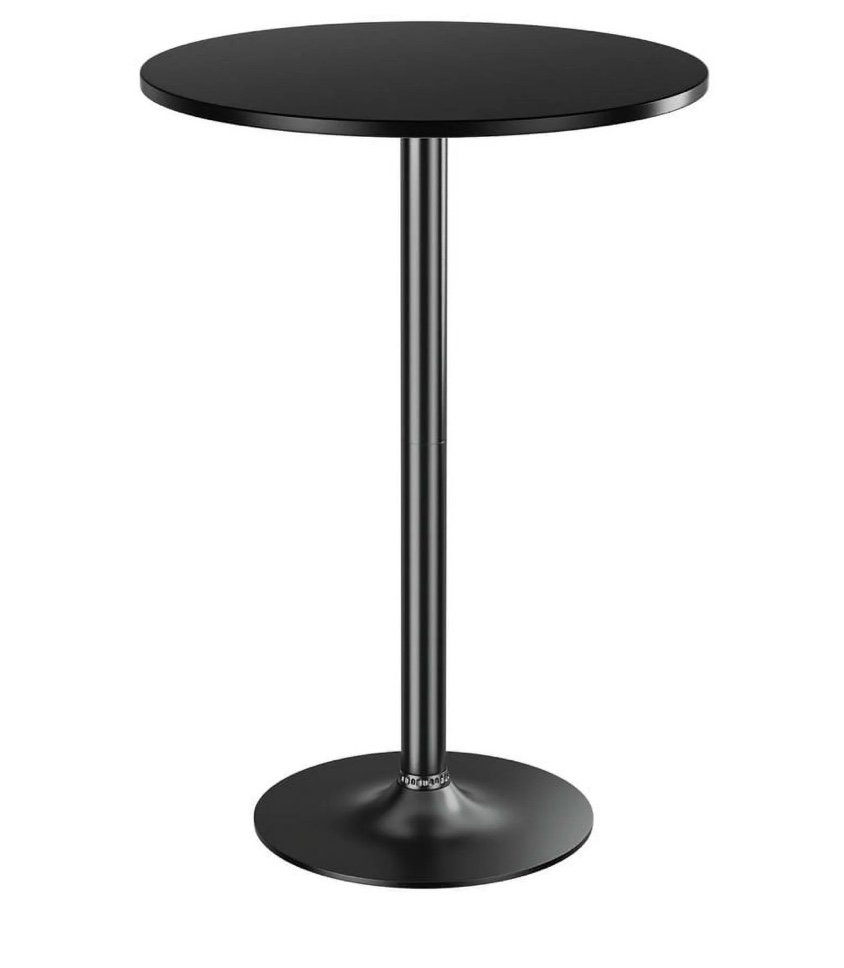 homall bistro pub table round bar height cocktail table metal base mdf top obsidian table with black leg 23.8-inch top  39.5-inch height  black