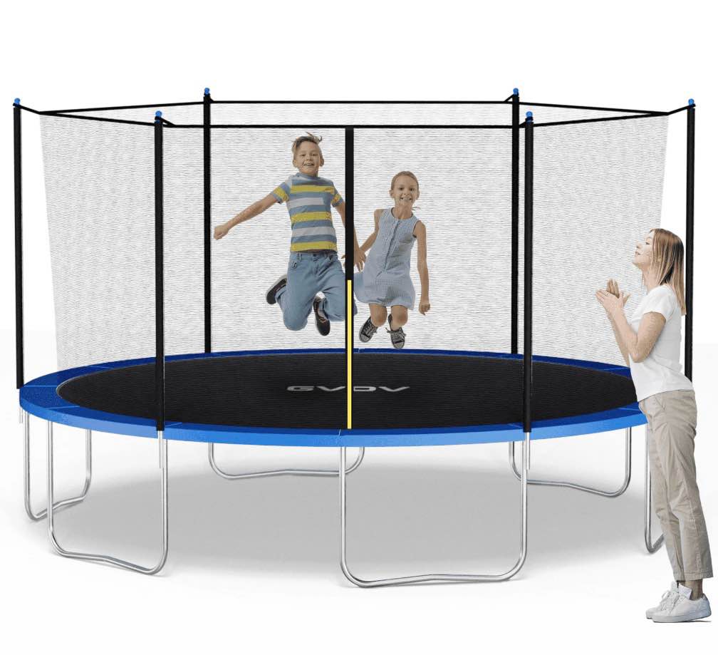 gvdv outdoor trampoline, 12ft backyard recreational trampoline with enclosure for kids & adults