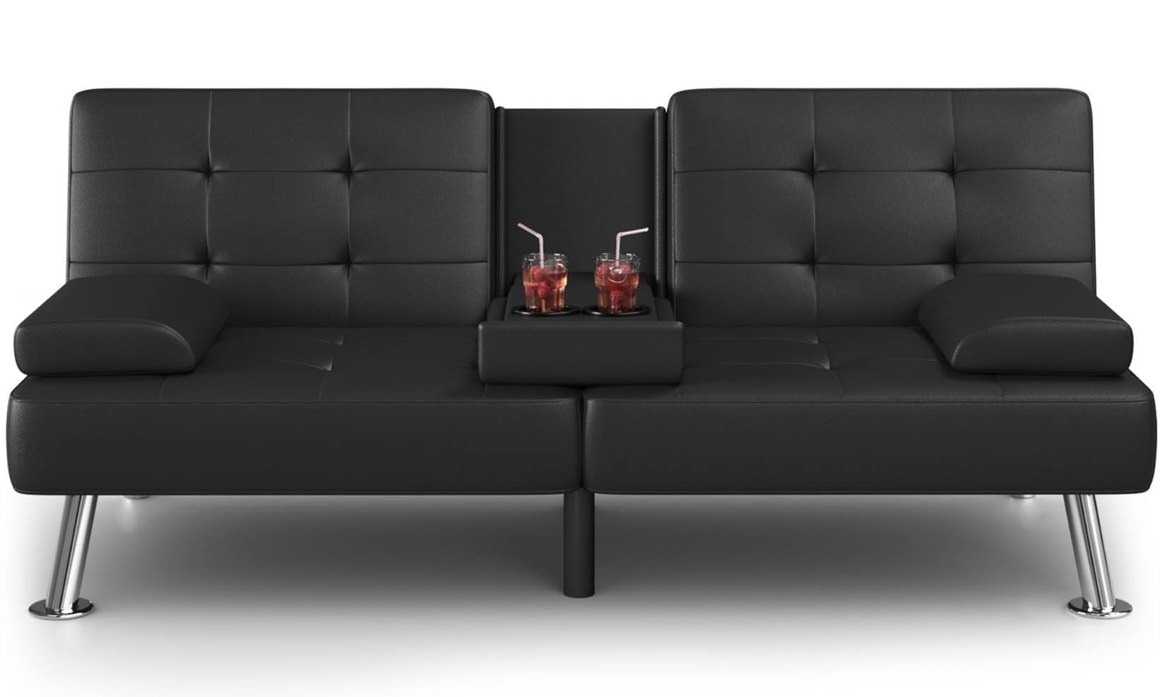 homall futon sofa bed faux leather couch modern convertible folding recliner with 2 cup holders