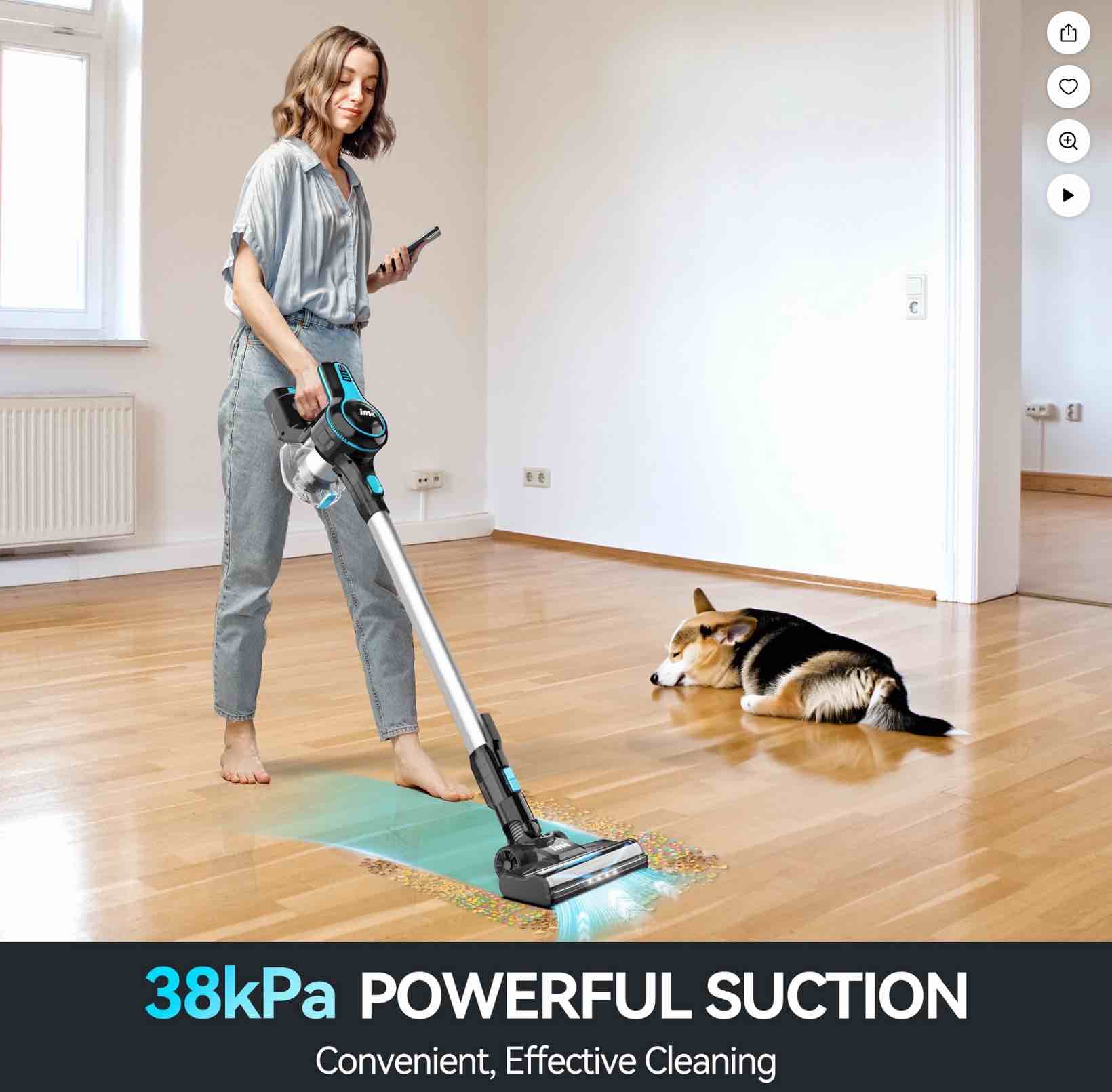 inse cordless vacuum cleaner 6-in-1 rechargeable stick vacuum lightweight for carpet hardfloor pet hair home n520 blue