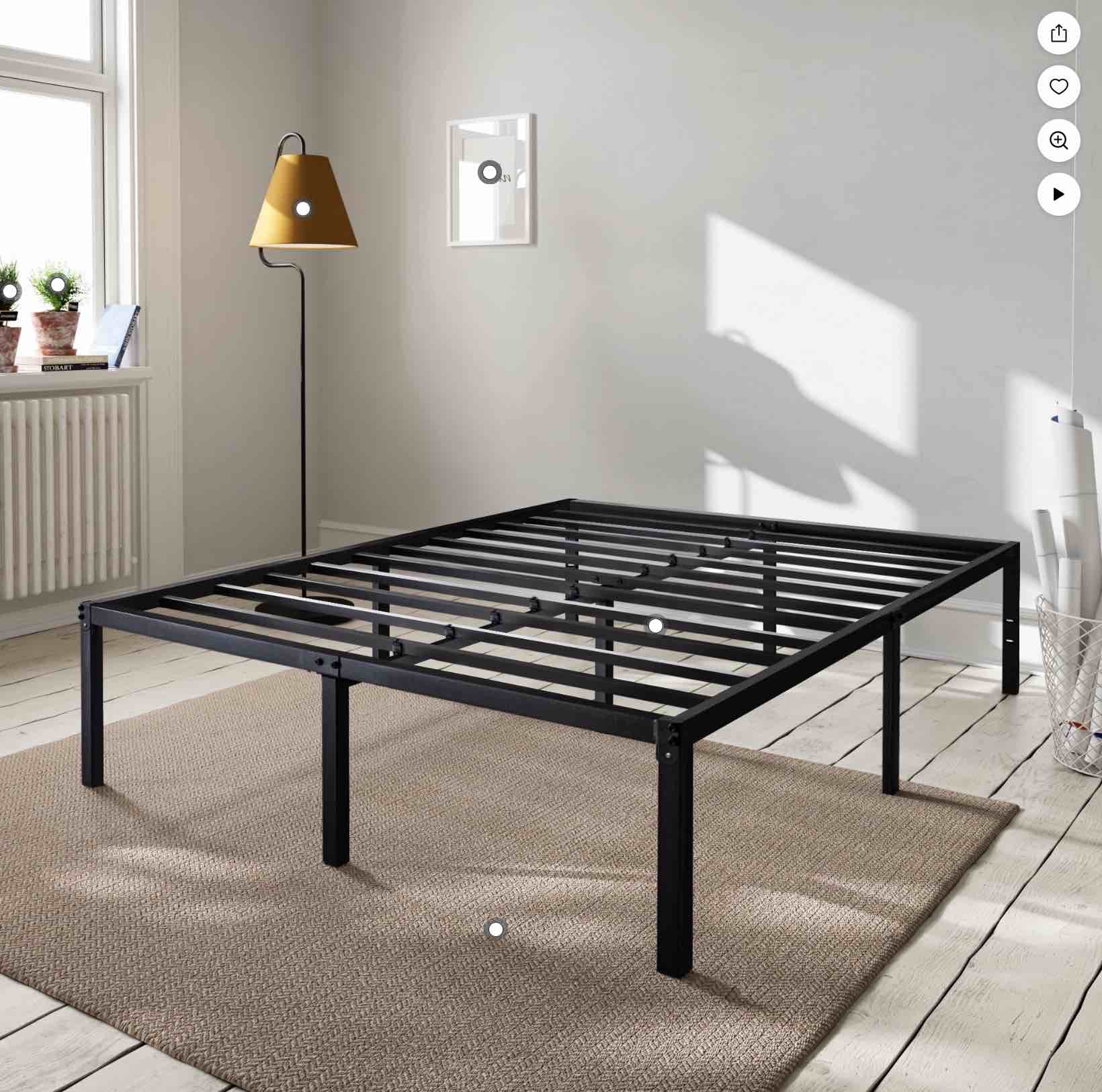 amolife heavy duty queen size metal platform bed frame with 16.5   large under bed storage space  black