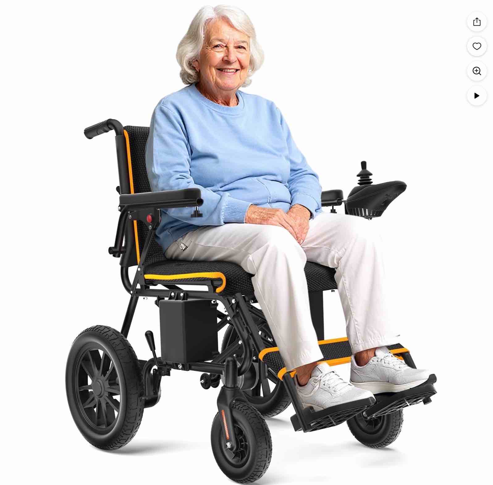 COOLHUT Electric Wheelchair 20+ miles Range All Terrain, Portable Motorized Wheelchair for Seniors, Lightweight Foldable Electric Wheelchair, 5 years warranty, 500W Dual Motors Powerful, Orange