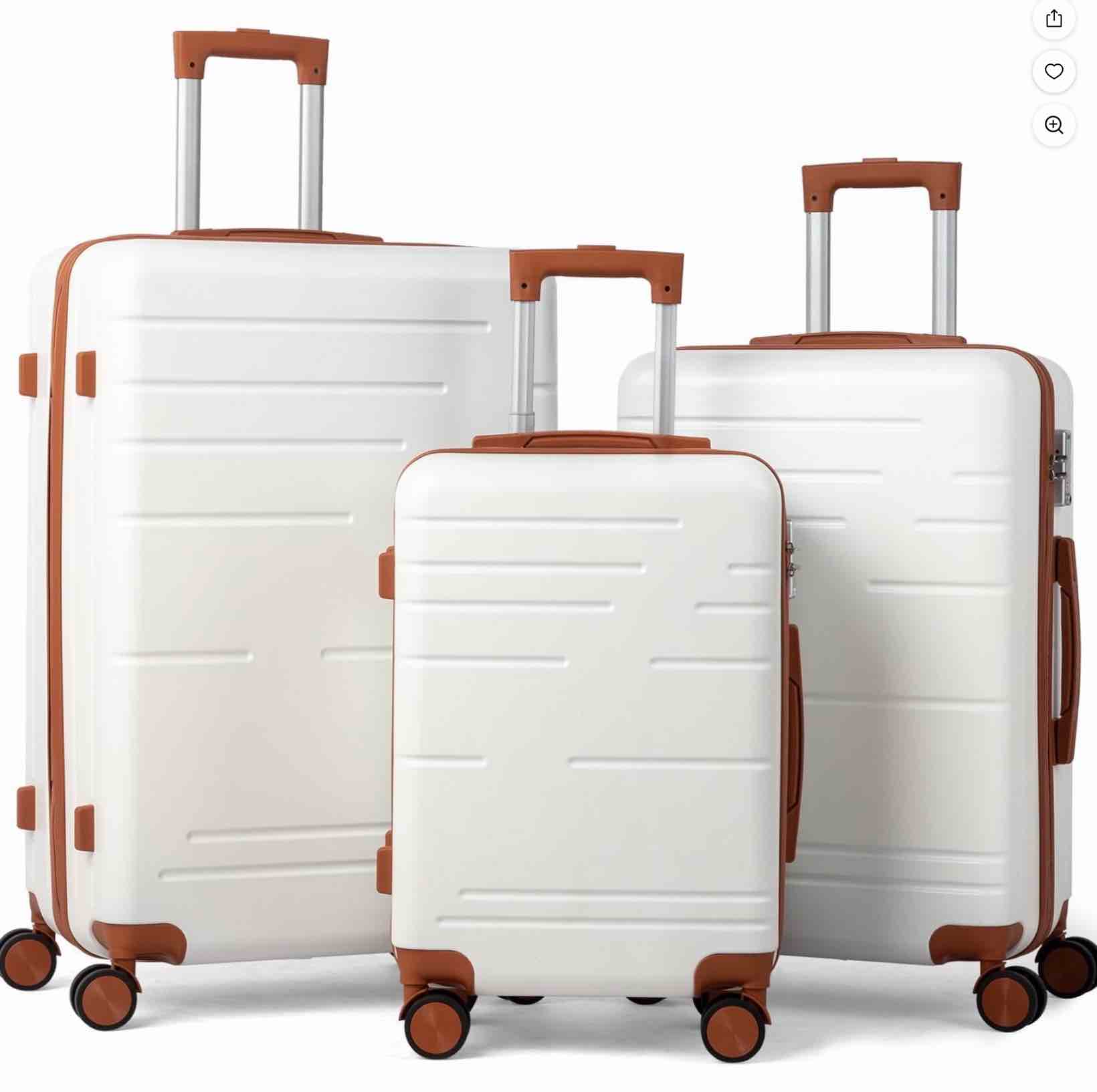 zimtown luggage 3 piece set suitcase abs hardside lightweight with tsa lock spinner wheels, beige