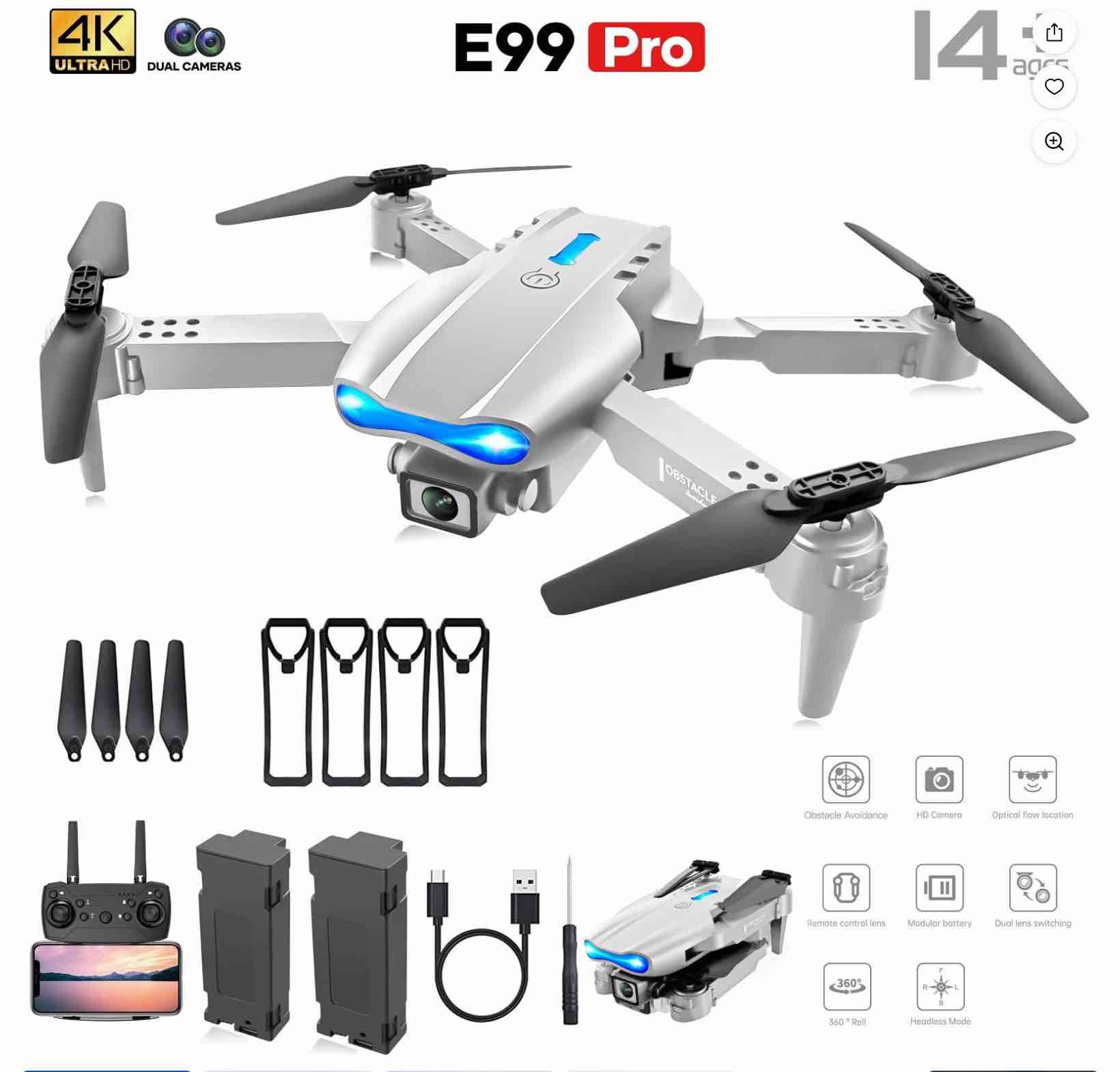 BEEPRINCESS Drone with 4K HD Dual Camera for Adults Kids, RC Quadcopter with 2 Modular 1800mAh Batteries for 30 Mins Long Flight (Gray)