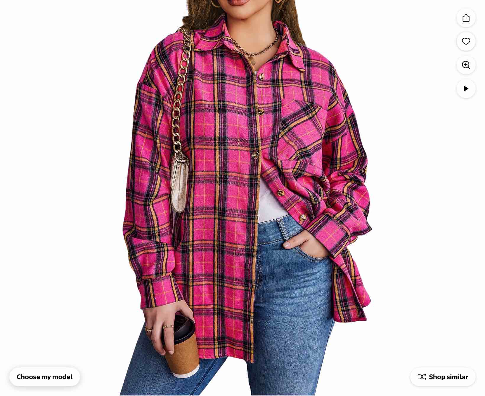 2XL size Fantaslook Plus Size Flannel Plaid Shirts for Women Long Sleeve Button Down Shirts Casual Loose Blouses Tops